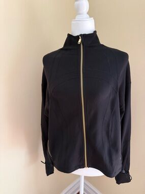 Lululemon Black Bomber Jacket Gold Zip Size 4 Relaxed Fit Athleisure